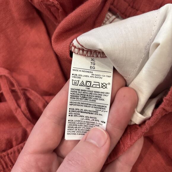 Old Navy Women's High Rise Wide Leg Linen Light Red Pull On Pants Sz XL Lounge - Picture 6 of 10